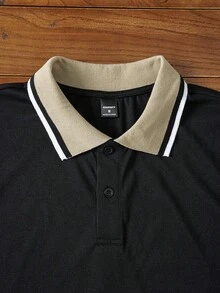 Manfinity NXTstreet Men Contrast Collar Polo Shirt, For Husband, Going Out - Black - View 4