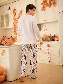 FamilyFrolics 汉堡和苏打印花长袖上衣和裤子男士睡衣套装，时尚秋季服装 - 彩色 - 查看 3