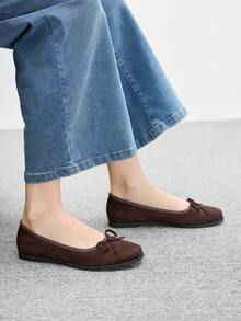 CUCCOO BIZCHIC 女士休闲百搭简约蝴蝶结装饰平底乐福鞋 - 棕色 - 查看 5