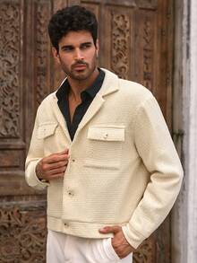 HIMLAND Men's Casual Solid Color Woven Button Up Overcoat , Fall Winter - Apricot - View 5