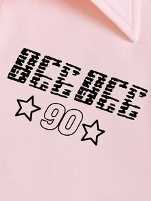 INAWLY 女式夏季字母印花 Polo 领短袖休闲 T 恤 - 淺粉色 - 查看 4