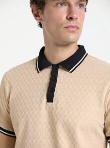 Calvornis Men's Casual Contrast Color Block Short Sleeve Polo Shirt Polo Shirts For Men - Khaki - View 5