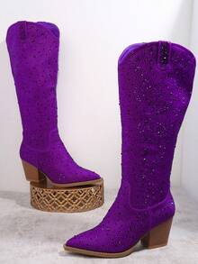 SHUZIA Botas con diseño de diamante de imitación con tacón grueso - Morado - Ver 2