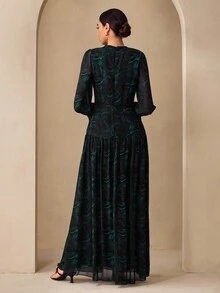 Graceveil Váy ôm họa tiết hoa voan tay bèo nhún dành cho nữ - Nhiều màu - Xem 2