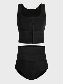 SHEIN 大码男士纯色汗衫和内衣塑身衣套装