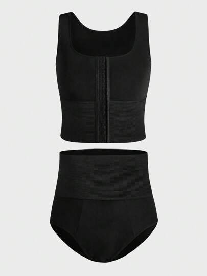 SHEIN 大码男士纯色汗衫和内衣塑身衣套装