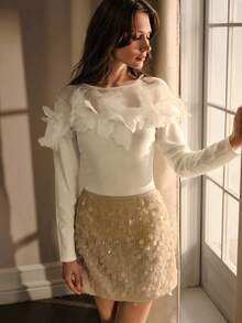MOTF PREMIUM FEATHER & FLORAL APPLIQUES SLIM FIT SWEATER - Apricot - View 7