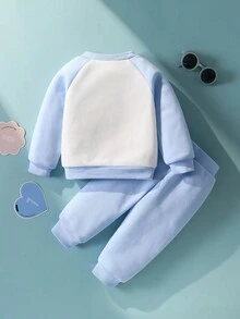 SHEIN 2件套男童可爱熊耳刺绣T恤和长裤套装 - 彩色 - 查看 2