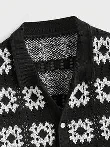 EASEVO Plus Size Men's Knit Contrast Color Short Sleeve Button Front Casual Cardigan , Fall Winter