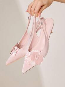 CUCCOO CHICEST 女士优雅尖头花卉装饰天鹅绒小猫跟高跟鞋，浅粉色，适合正式场合、派对、约会、圣诞节、感恩节、生日、情人节 - 藕粉色 - 查看 6