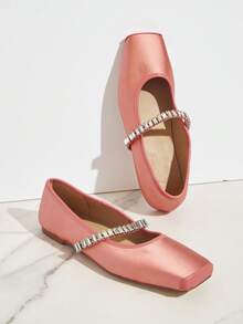 SHUZIA Sepatu Flat Wanita Modis dengan Hiasan Rhinestone dan Desain Serbaguna - Coral Pink - View 3