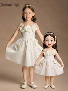 Glamorique Kids Vestido de Dama de Honra Floral para Meninas Jovens, Casamento, Florista, Rosa 3D, Apresentação de Festa, Adequado para Ocasiões Formais, Palco, Apresentação de Piano - Branco - Visão 8