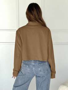 SHEIN EZwear 秋冬女士休闲宽松驼色梭织长袖纽扣夹克 - 駝色 - 查看 2