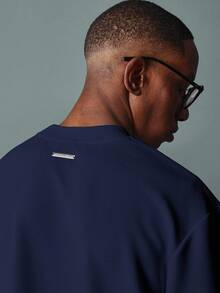 SUMWON 短款修身宽松落肩廓形T恤针织衫基础款必备圆领休闲日常基本款短袖春夏街头风纯色 - 藏蓝色 - 查看 5