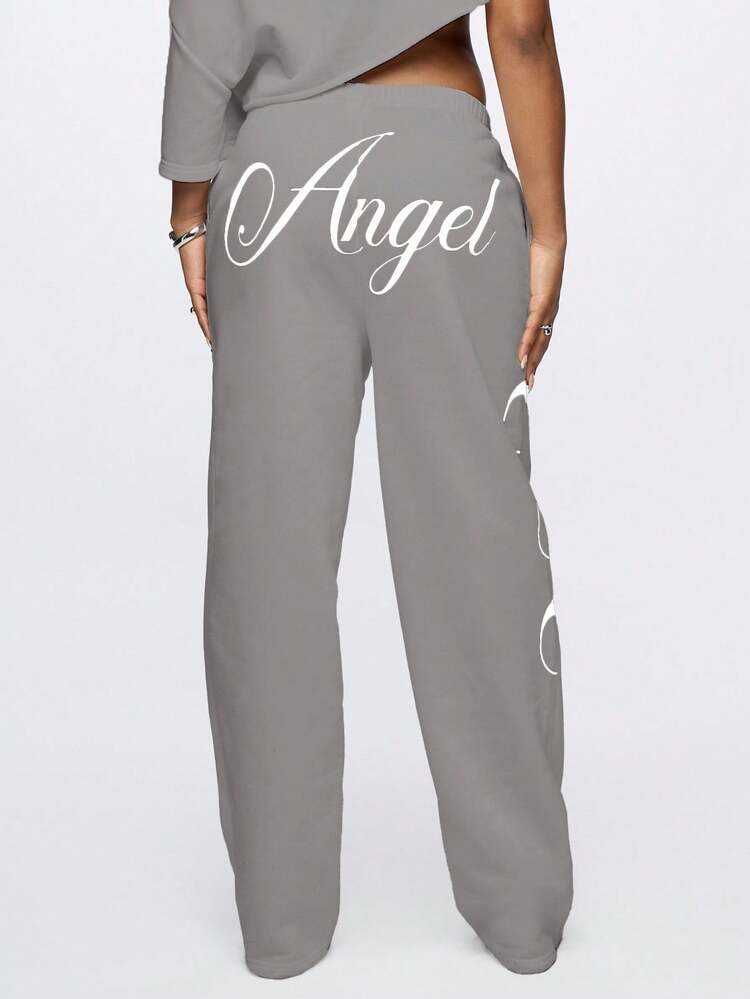 SUMWON WOMEN Wide Leg Angel Script Sweatpants With Side Print