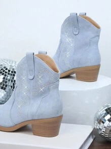 SHUZIA 極簡風格粗跟踝靴 - 藍色 - 查看 3