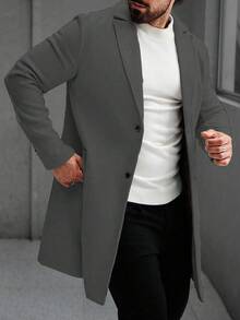 Manfinity Mode Abrigo informal de manga larga de unicolor para hombres, adecuado para ceremonias de otoño/invierno - Gris Oscuro - Ver 3