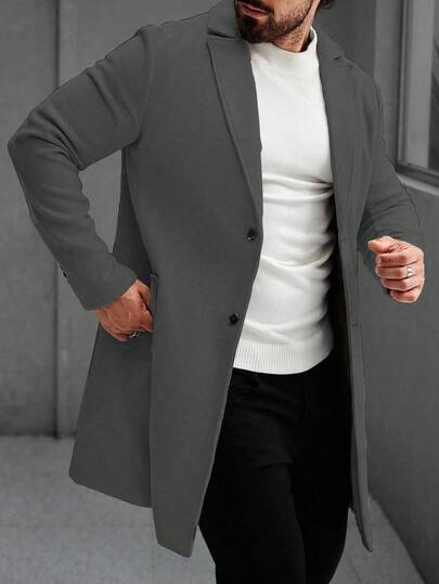 Manfinity Mode Men's Casual Solid Color Long Sleeve Overcoat, Suitable For Autumn/Winter Ceremony