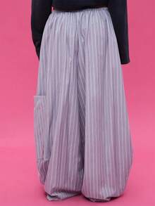 COUREZ 中号灯笼裤亚麻条纹长裤/Y2K 街头时尚女式夏季服装夏季下装度假复古