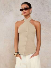 COSMINA Women's Elegant Criss-Cross Halter Neck Camisole, Suitable For Spring/Summer Vacation