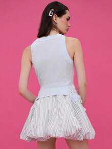 COUREZ Croseted Zip Front Bubble Hem Mini Dress /Y2K Going Out Outfits  Women Clothes  Clothes Cute Spring Sexy Wedding Guest Dress Date Outfits - White - View 3