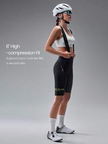 GLOWMODE 8" Long Haul Quick-Dry Back Strap Butt Padding Mesh Panel Contrasting Logo Non-Slip Strips Cycling Biking Bib Shorts Gym Training Workout - Black - View 5