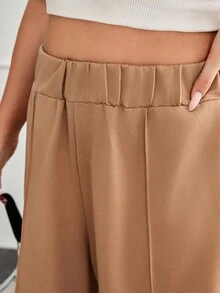 EURMUSE Plus Solid High Waist Sweatpants – Comfy Elastic Waist Comfortable Pants - Apricot - View 5