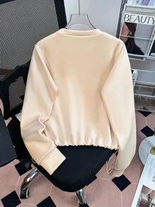 GlowEve 女士纯色 3D 花卉圆领休闲运动衫 - 杏色 - 查看 2
