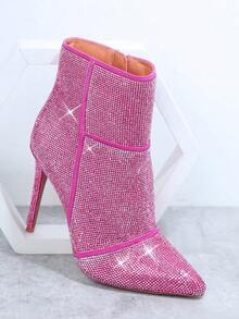 SHUZIA 水鑽裝飾側拉鍊細跟靴子