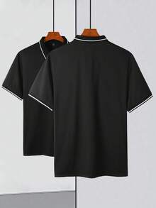 Manfinity Homme Plus Size Men's Striped Short Sleeve Casual Commute Polo Shirt Men Polo Shirt Men T Collar T Shirt Men Golf Shirt Double Sided Printing Shirt Tshirt - Black - View 2