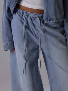 MUSERA Drawstring Denim Trousers Spring 90's Y2k Cute Elegant Casual Vacation Summer Western Holiday Concert Rave Winter Chic - Blue - View 5