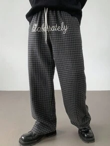 DAZY Pantalones de estilo callejero para hombres con bordado de letras y tela a cuadros de colores múltiples, para hombres en otoño - Multicolor - Ver 7