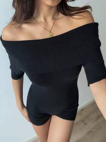 SHEIN Unity Women's Casual Off Shoulder Knit Jumpsuit, Versatile & Fashionable