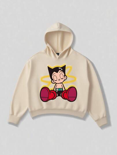 Astro Boy X ROMWE Men's Cartoon Figure Graphic Hoodie, Loose Cropped Fit