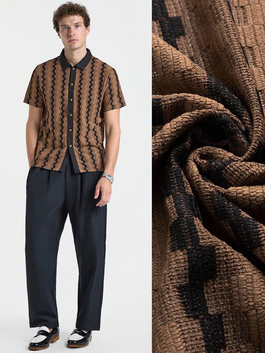 Aalyst 男式全印花前扣休闲百搭短袖衬衫