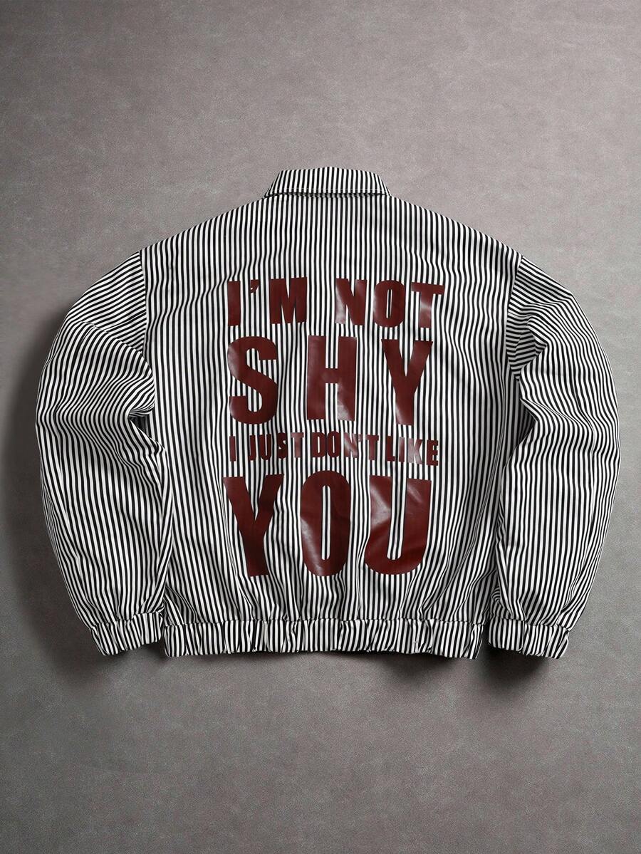 STYNVO 男士长袖休闲条纹夹克，秋季款 - 黑與白 - 查看 1