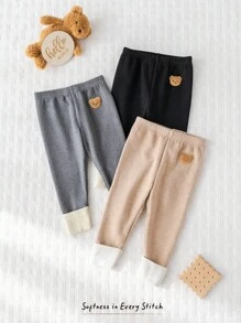Cozy Pixies 3pcs Baby Girl Cartoon Bear Elastic Waist Pants Set Fall Winter