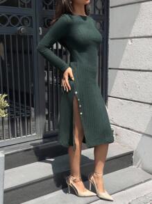 SHEIN Tall Grande taille Blouse décontractée à col rond et manches longues de couleur unie - Vert - Voir 5