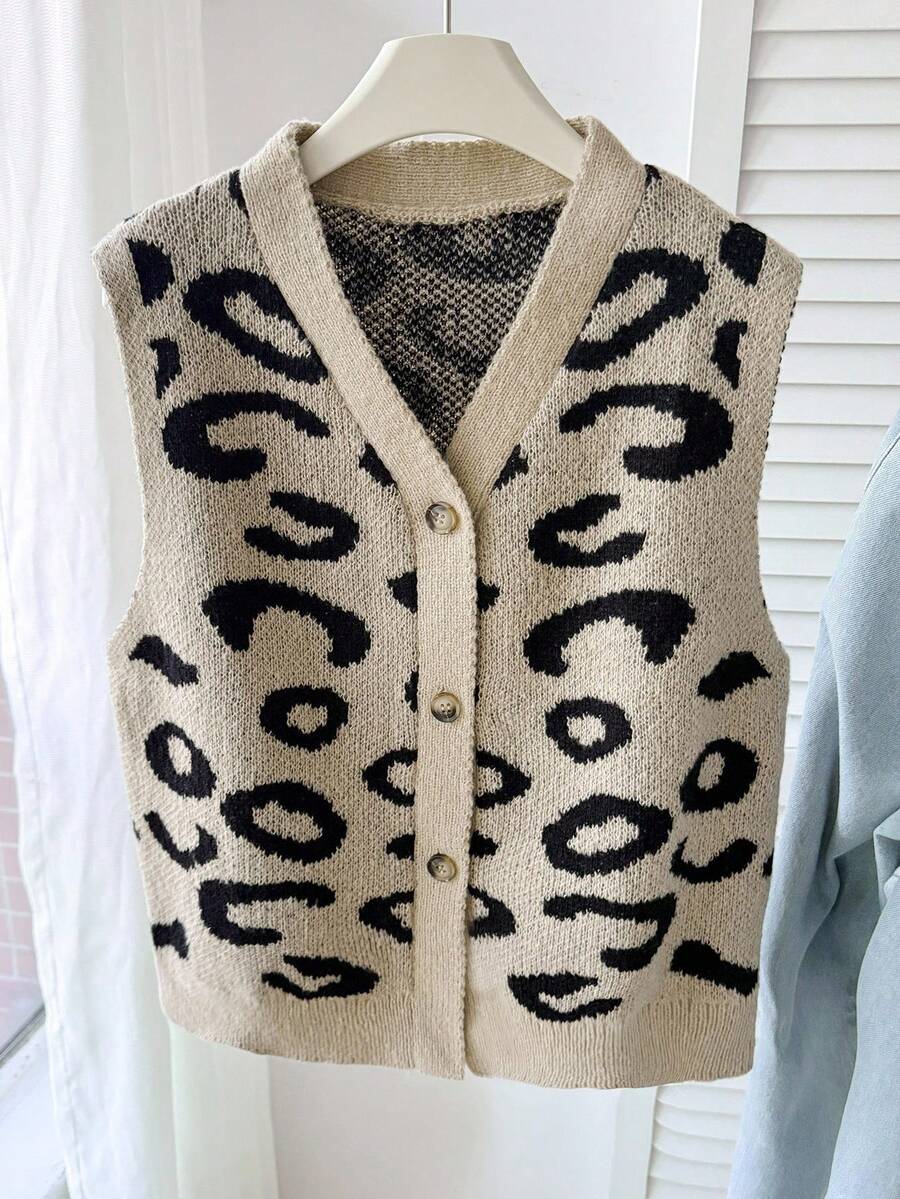 Teen Girl Minimalist Print Sleeveless Cardigan Fall Winter