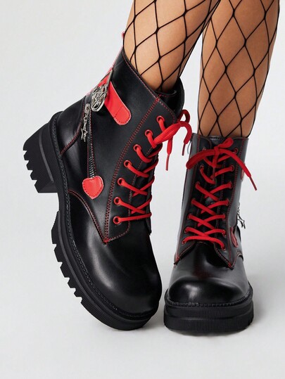 Grunge Punk Women's Goth Rock Punk Lace-Up Star Platform Chunky Heel Gothic Boots For Y2K Party Formal Wear, Knight Boots With Belt Buckle, Ankle Boots And Short Boots, Versatile For All Seasons, Halloween