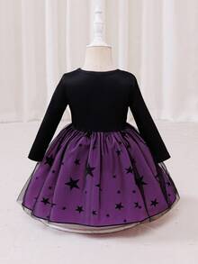 Glamorique Kids 女婴优雅紫色长袖星星网眼万圣节连衣裙 - 紫色 - 查看 2