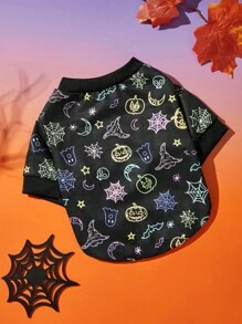 PETSIN 1pc Pet Halloween Pumpkin Print Sweatshirt, Fashionable And Warm For Autumn/Winter - Multicolor - View 1