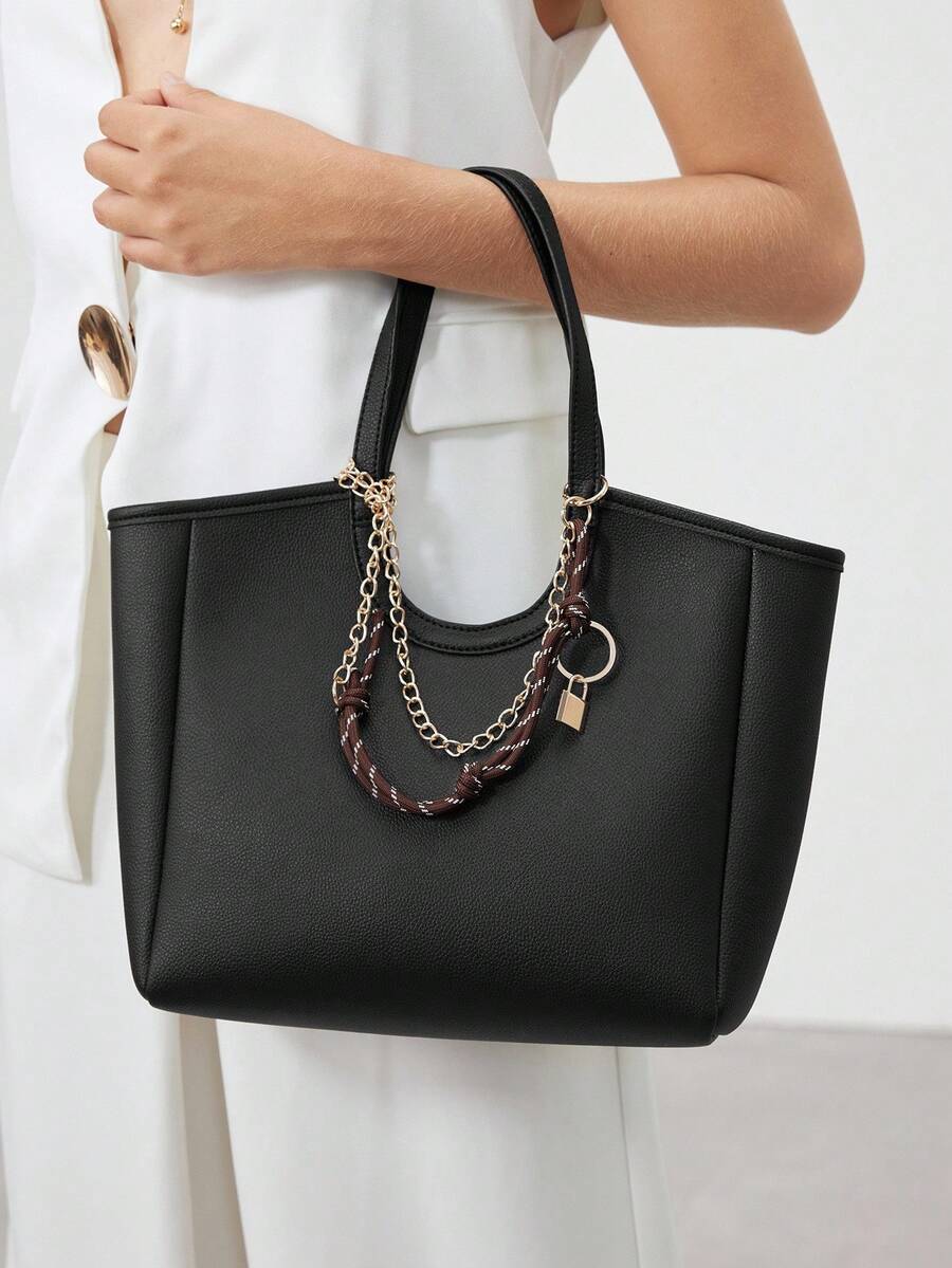 SHECARRY Women's Casual Versatile Solid Color Tote Bag - Black - View 1