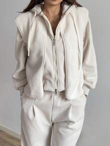 Flirla Casual Solid Color Vest Jacket, Autumn/Winter - Beige - View 4