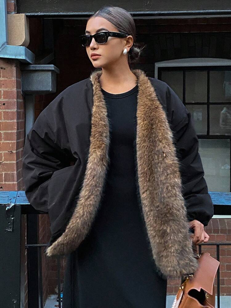 Black Patchwork Loose Oversized Women Padded Coat Winter Jacket