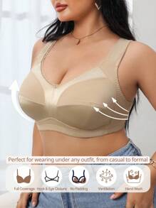 DesireSculpt 1 chiếc áo ngực không gọng, mỏng, thanh lịch và thoải mái dành cho nữ, chất liệu vải lấp lấp lánh, phối họa tiết hoa, dây đeo rộng có thể điều chỉnh, cỡ lớn. - Màu be - Xem 3