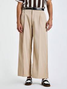 Marvello Homme Men's Casual Solid Color Wide Leg Pants - Khaki - View 4