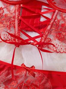 Myrelith 2pcs Sexy Sheer Embroidery Mesh Lingerie Set For Going Out