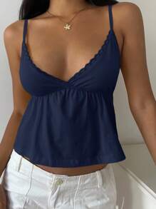 CovetEZ 女士黄色休闲蕾丝吊带背心 - 藏蓝色 - 查看 4