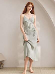 Ocili Casual Minimalist Comfortable Spaghetti Strap Women's Loungewear Dress - Green - View 6